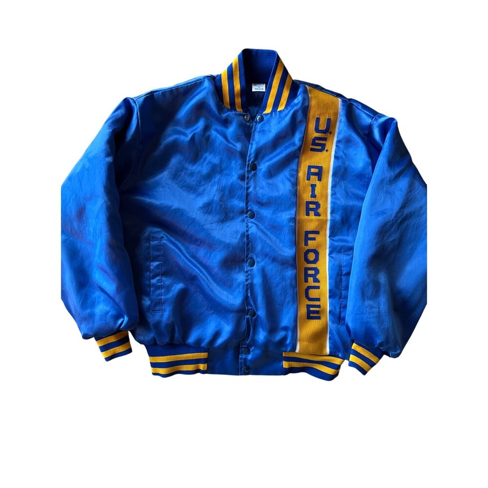 Vintage U.S. Air Force XL USA Made Soffe Jackets Satin Button Snap Blue Bomber